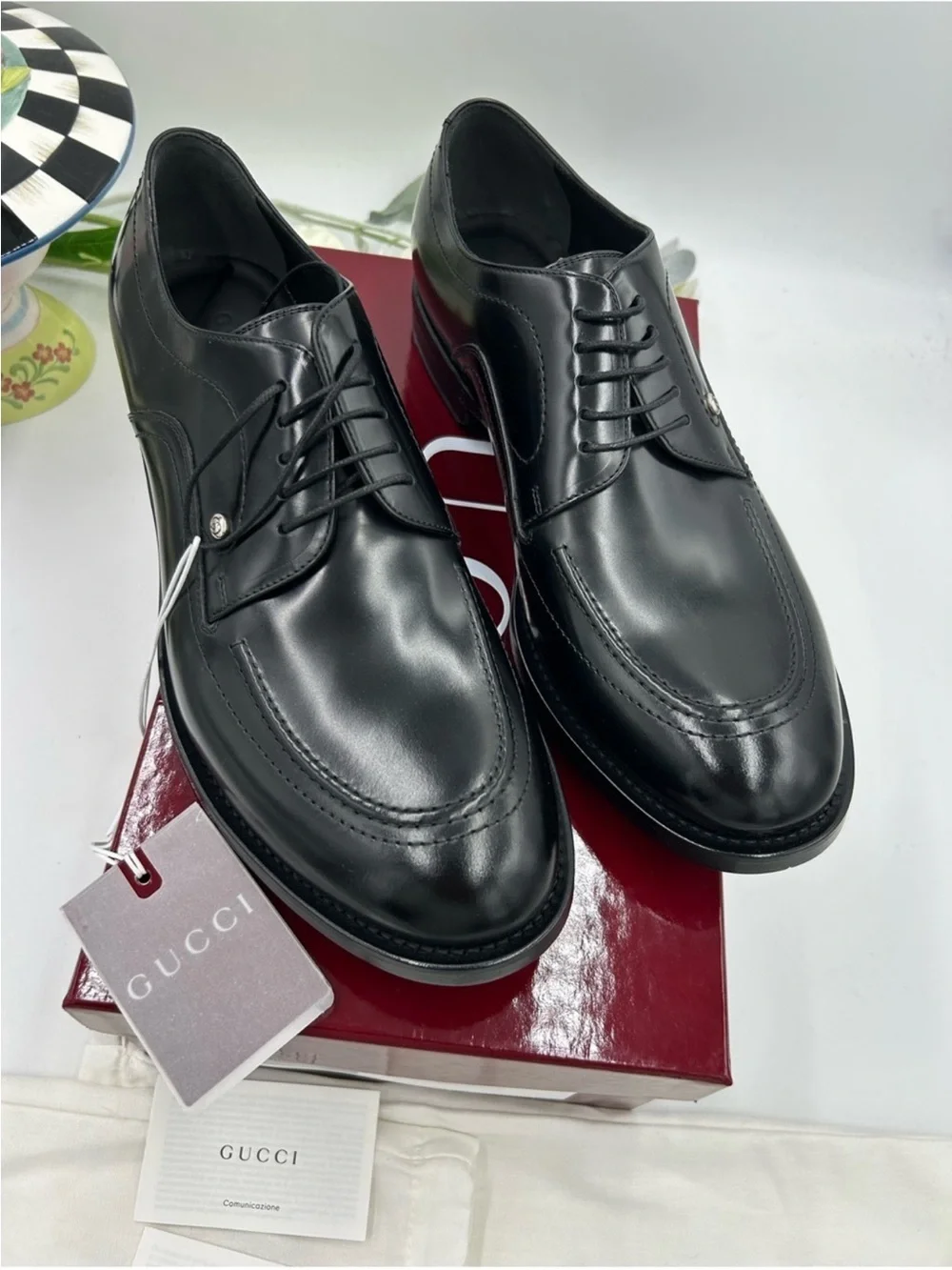 Men’s Gucci, Jasper, black leather derby shoes size 11.5 fits 12 US made Italy